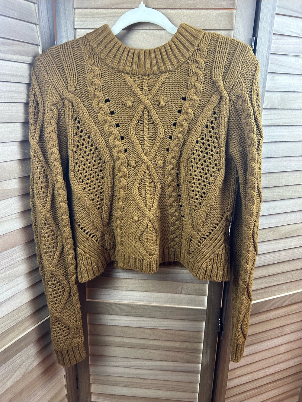 Rachel Roy Medium Camel Cable Knit Sweater Chunky Fisherman Pullover